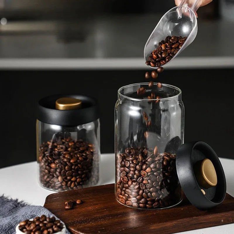 Coffee beans vacuum sealed jar transparent glass food storage jar
