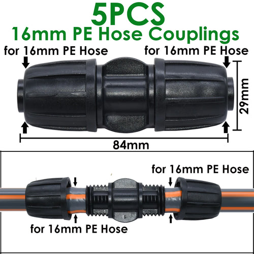 KESLA 5PCS 16mm 1/2'' PE Pipe Connector Splitter Tee Coupling Threaded