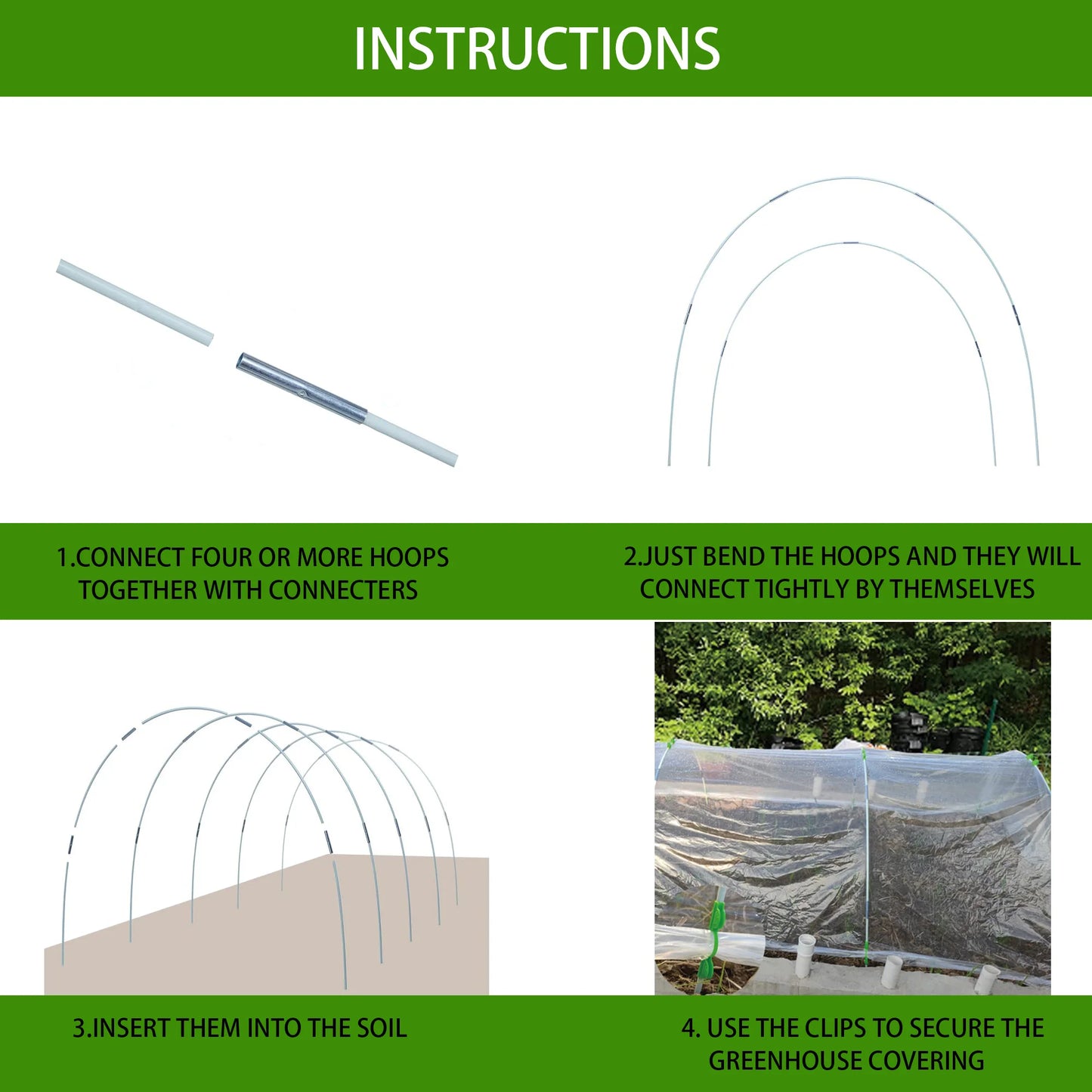 25/50pcs Garden Greenhouse Hoops,Rust-Free Fiberglass Support Frame