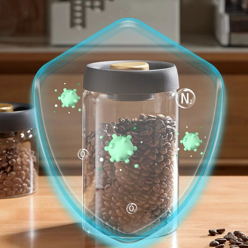 Coffee beans vacuum sealed jar transparent glass food storage jar