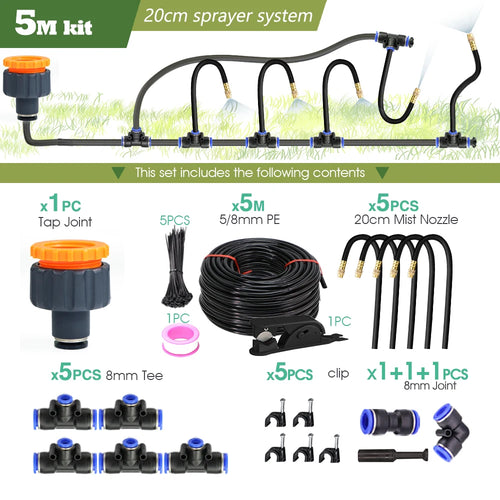 30M-5M DIY Free Bending Universal Sprayer Kit 8mm Hose Patio Misting