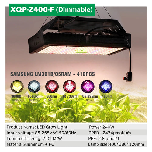 Full Spectrum LED Grow Light AC85-265V LM301B 312Pcs 3000K 6500K