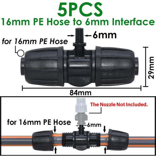 KESLA 5PCS 16mm 1/2'' PE Pipe Connector Splitter Tee Coupling Threaded