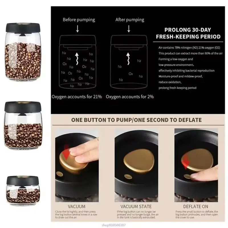 Coffee beans vacuum sealed jar transparent glass food storage jar