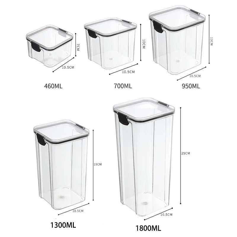 5Pcs Sets Sealed Jar Food Storage Box Transparent Plastic Kitchen