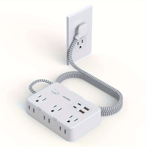 US Plug AC Outlet Multiprise Power Strip Braided Extension Cord Smart