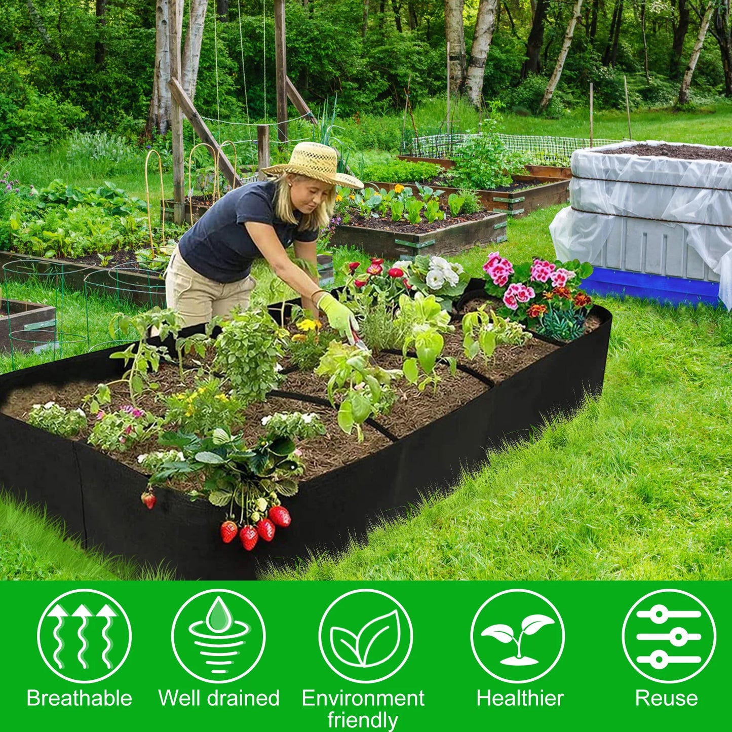 4/8 Grids Garden Planting Bag Raised Strawberries Vegetable Flower