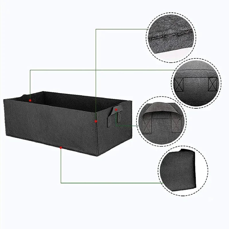 Rectangle Breathable Planting Container Grow Bag 40/50/60cm Fabric
