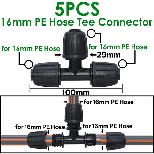 KESLA 5PCS 16mm 1/2'' PE Pipe Connector Splitter Tee Coupling Threaded