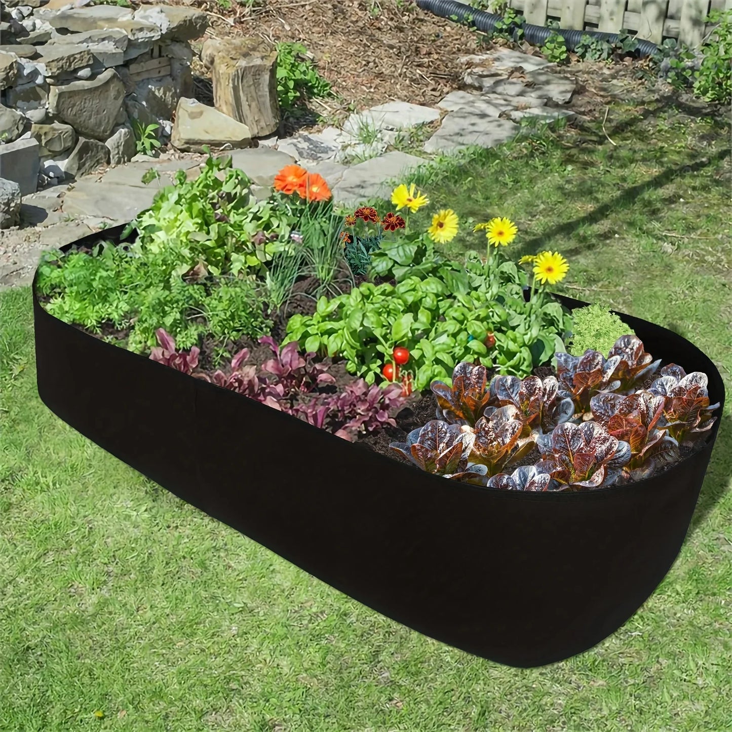Breathable fabric elevated garden bed, rectangular planting bag,
