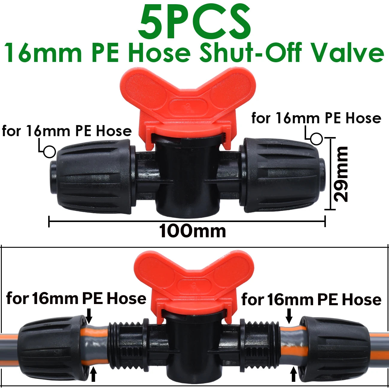 KESLA 5PCS 16mm 1/2'' PE Pipe Connector Splitter Tee Coupling Threaded