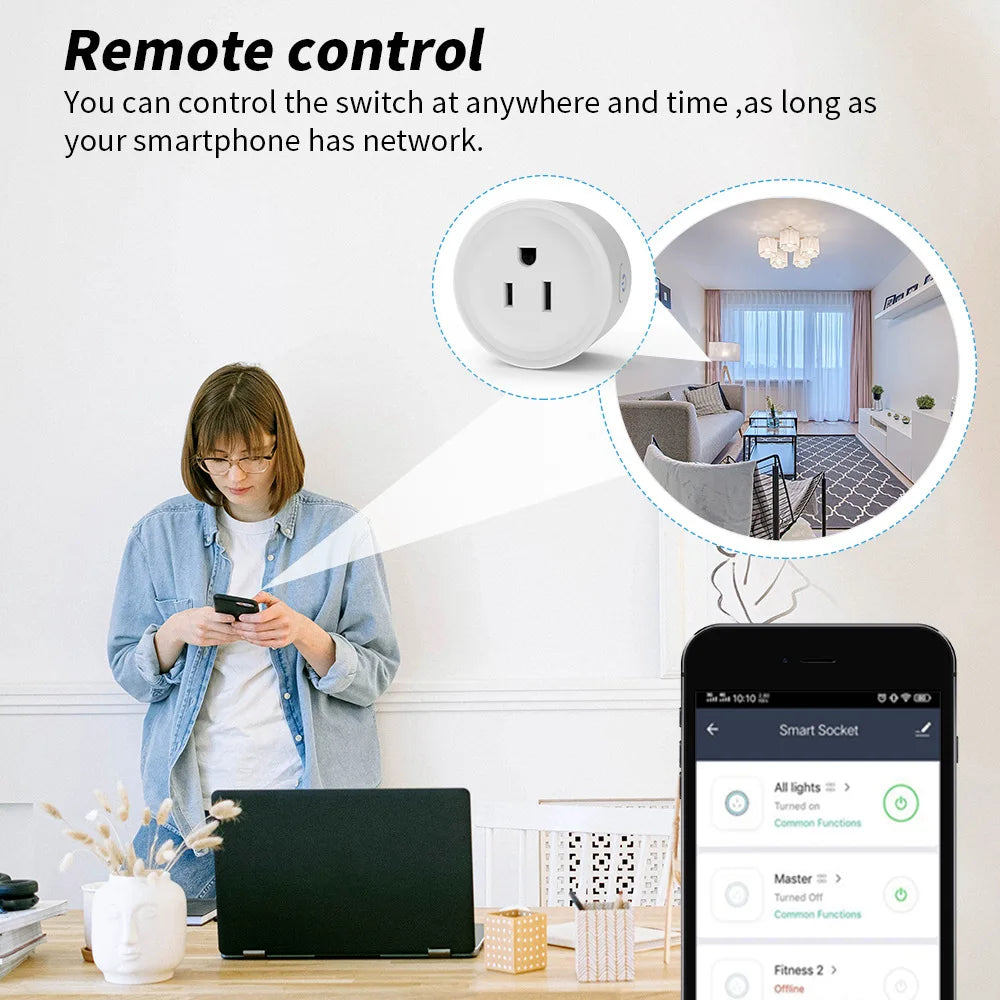 10A Smart Wifi Socket US Plug Phone APP Remote Voice Control 100-240V