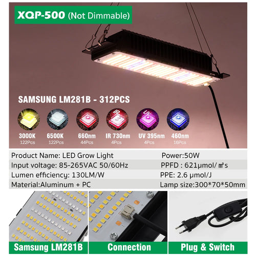 Full Spectrum LED Grow Light AC85-265V LM301B 312Pcs 3000K 6500K
