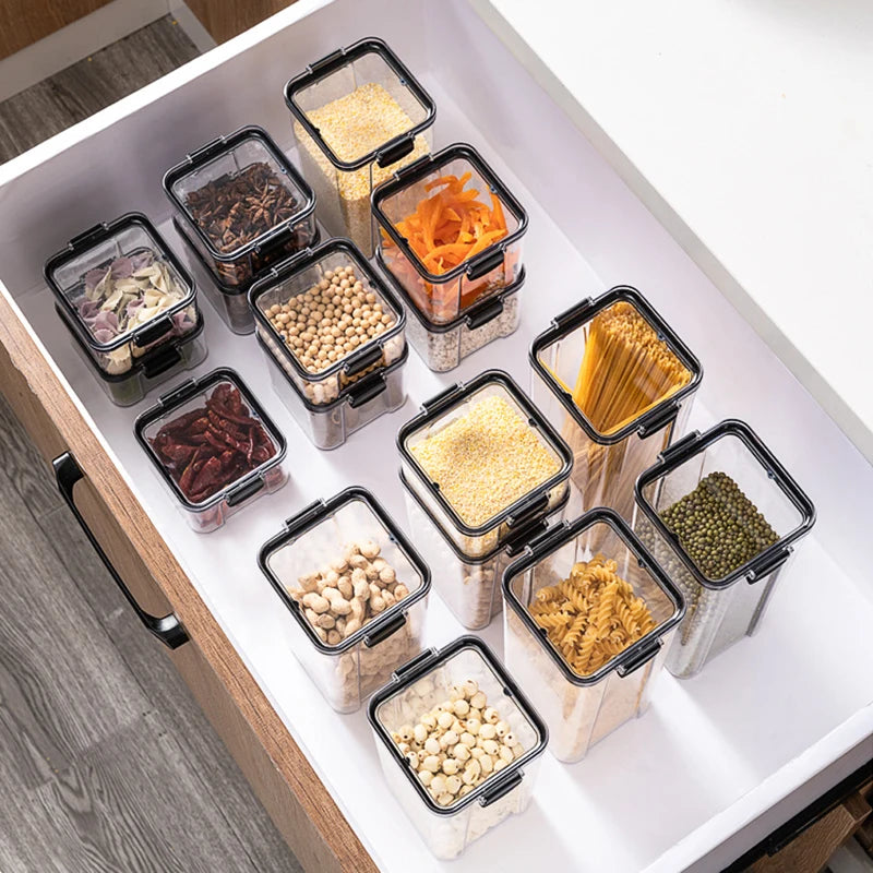 5Pcs Sets Sealed Jar Food Storage Box Transparent Plastic Kitchen