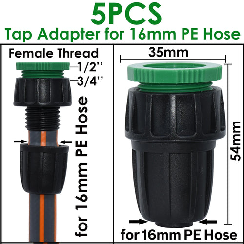 KESLA 5PCS 16mm 1/2'' PE Pipe Connector Splitter Tee Coupling Threaded