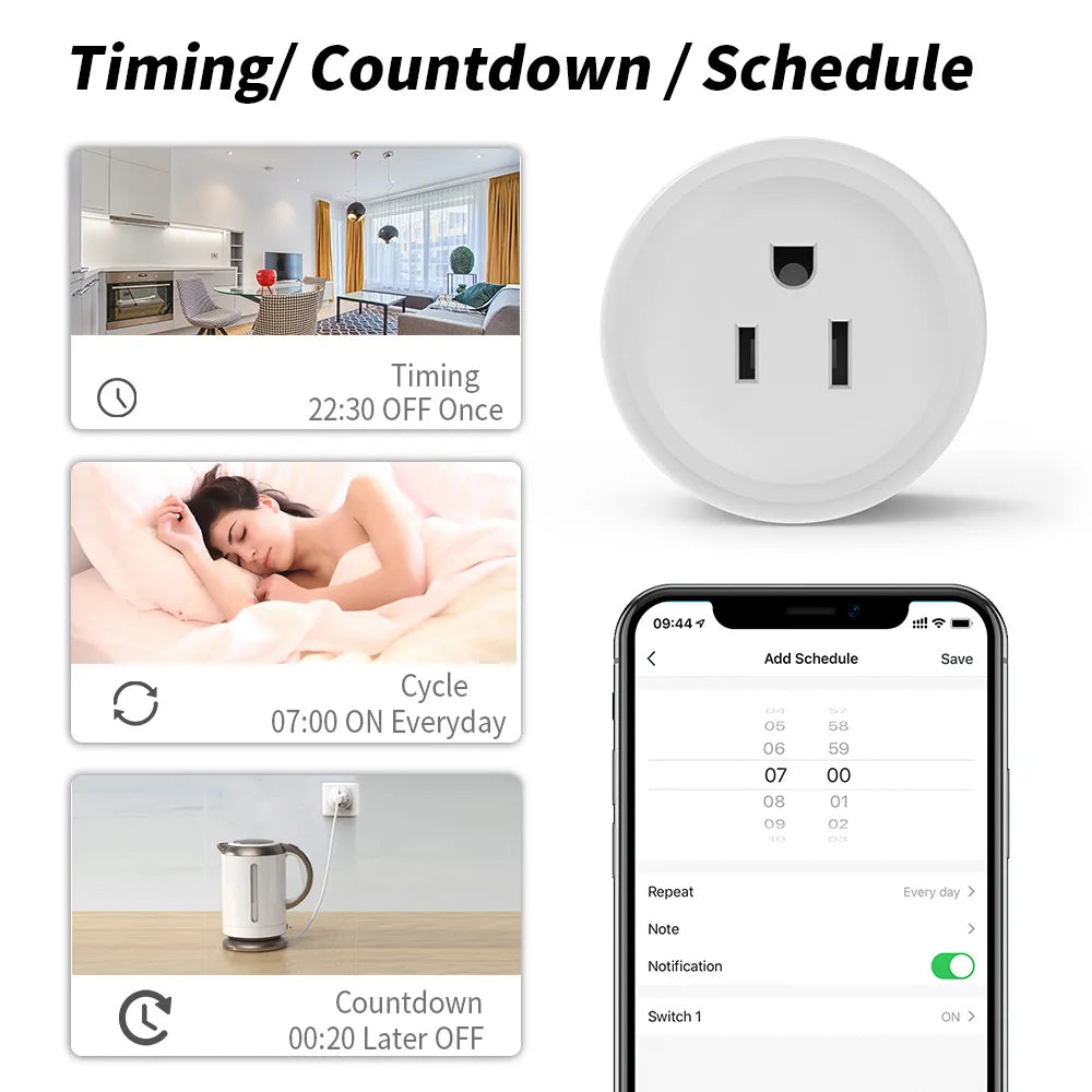 10A Smart Wifi Socket US Plug Phone APP Remote Voice Control 100-240V