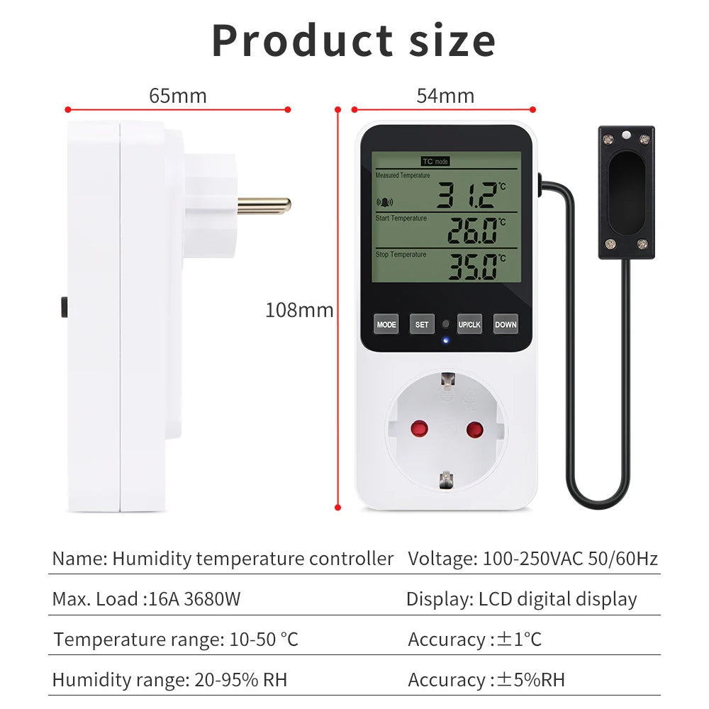Humidity Temperature Controller Timer Socket Heating Cooling