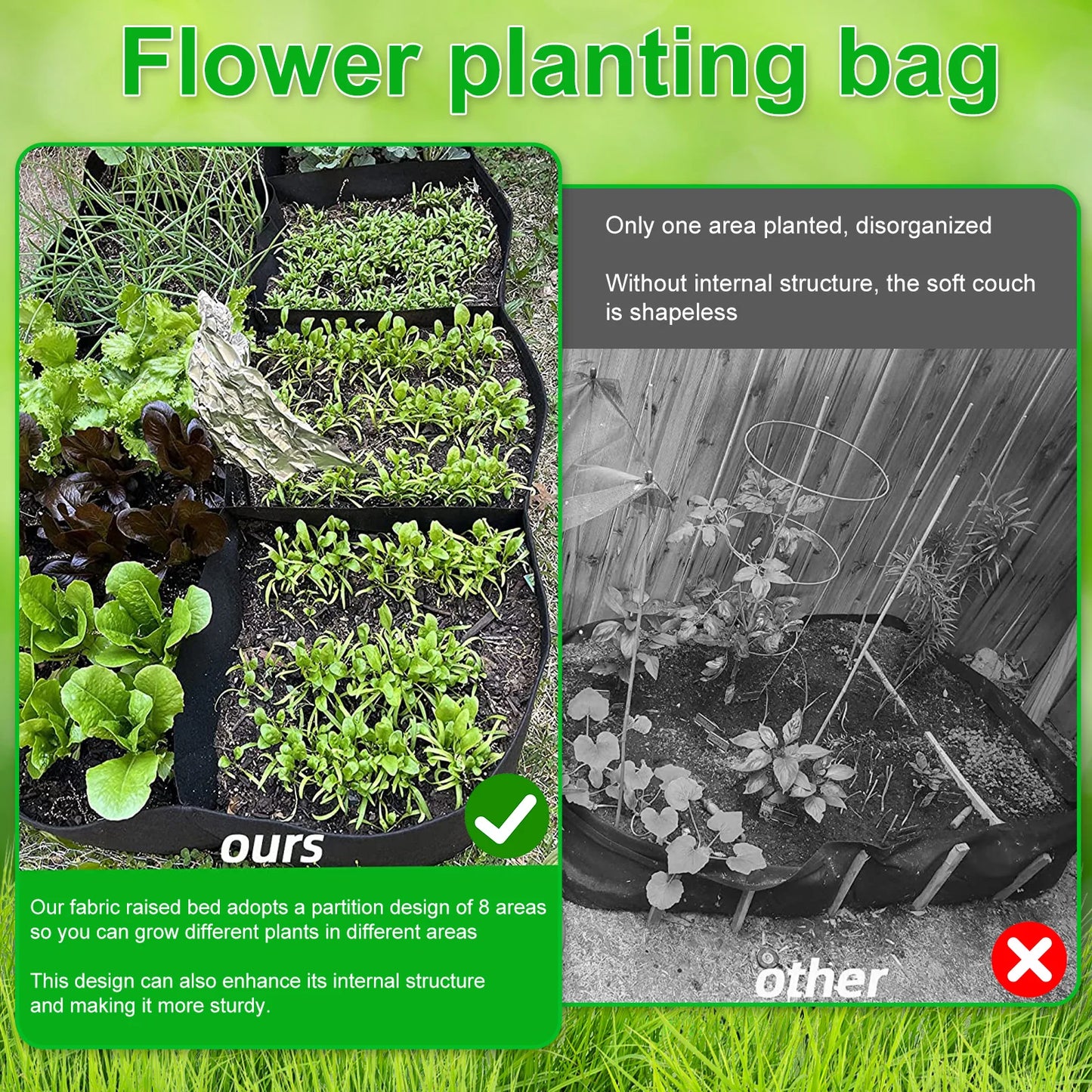 4/8 Grids Garden Planting Bag Raised Strawberries Vegetable Flower