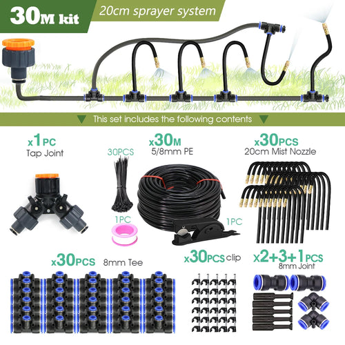 30M-5M DIY Free Bending Universal Sprayer Kit 8mm Hose Patio Misting