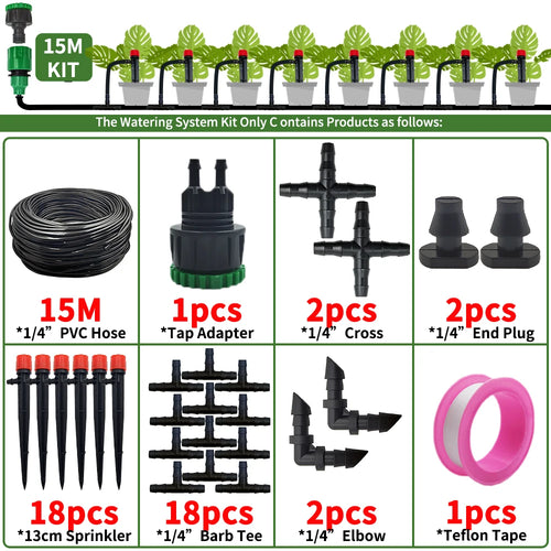 Garden Drip Irrigation Automatic Watering System Kit 1/4'' 13CM