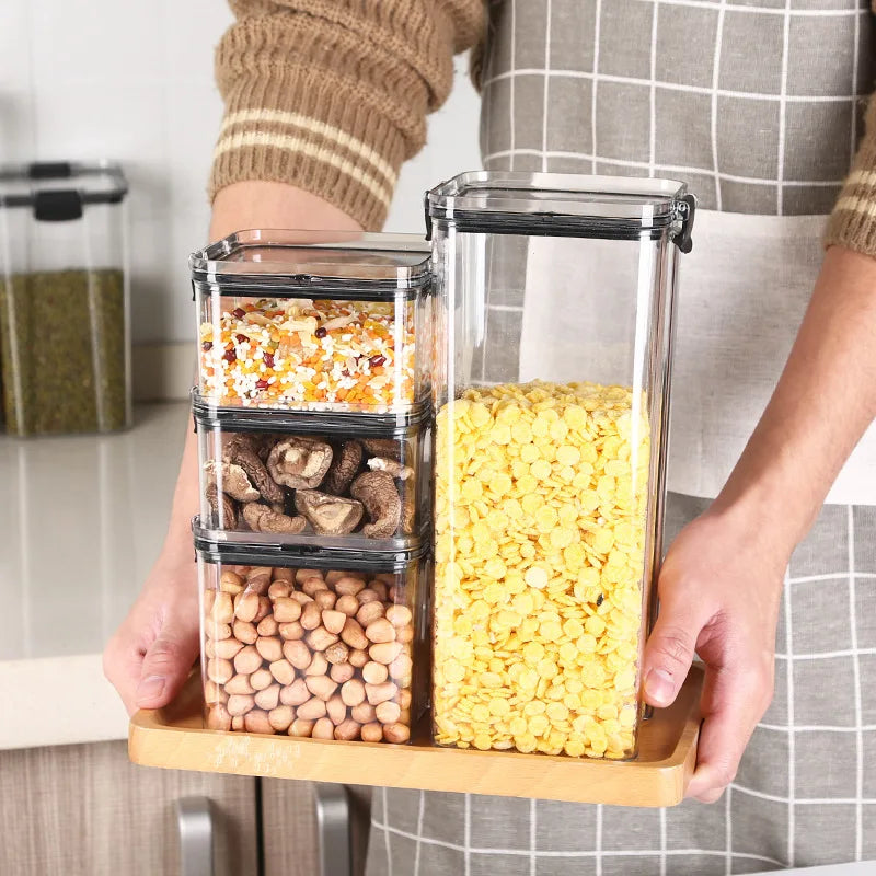 5Pcs Sets Sealed Jar Food Storage Box Transparent Plastic Kitchen