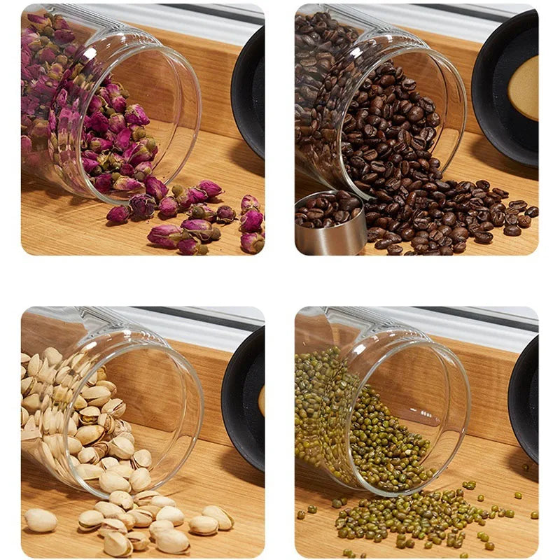 Coffee beans vacuum sealed jar transparent glass food storage jar