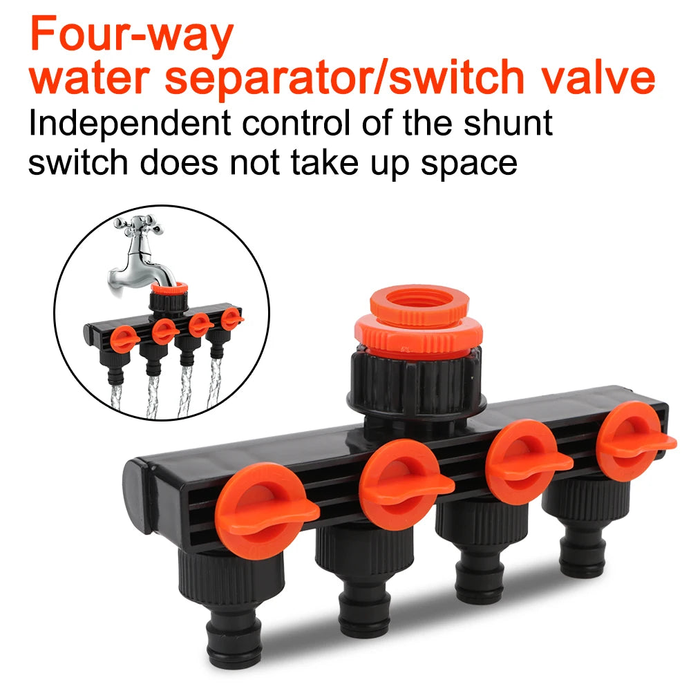 For Water Pipe 4 Way Hose Splitters Valve Splitter Hose Pipe Tap