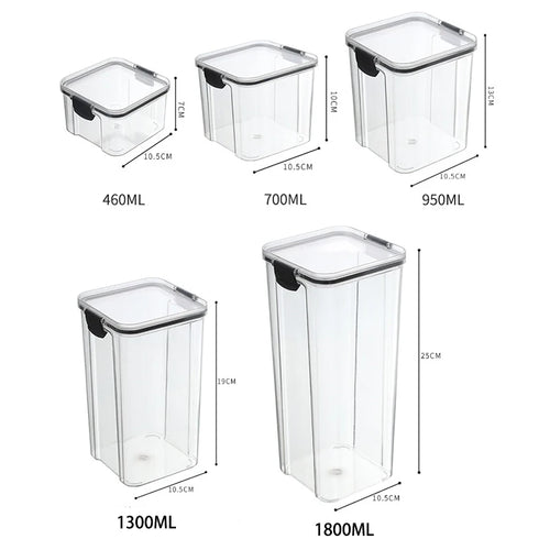 5Pcs Sets Sealed Jar Food Storage Box Transparent Plastic Kitchen