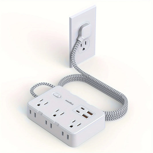 US Plug AC Outlet Multiprise Power Strip Braided Extension Cord Smart