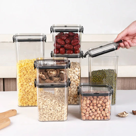 5Pcs Sets Sealed Jar Food Storage Box Transparent Plastic Kitchen
