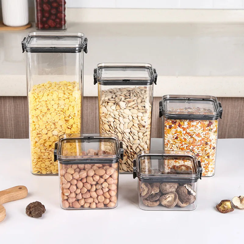 5Pcs Sets Sealed Jar Food Storage Box Transparent Plastic Kitchen