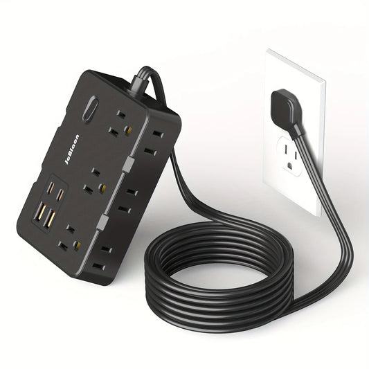 Ultra Thin Flat Plug Extension Cord with 4 USB Ports(2 USB C), 5ft