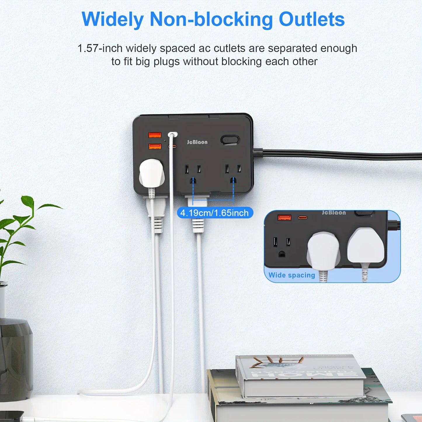Ultra Thin Flat Plug Extension Cord with 4 USB Ports(2 USB C), 5ft